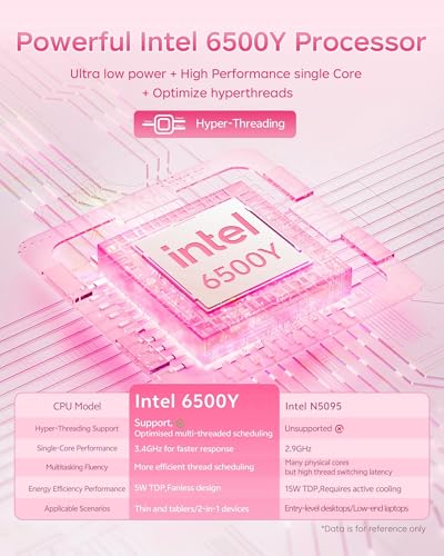 Image of 2026 Pink Laptop, Pentium Gold 6500Y Processor(Up to 3.4 GHz),12GB RAM 128GB SSD,15.6 Inch FHD IPS Display, 5000mAh Battery,Type-C,Portable Laptops Computer for Business Office
