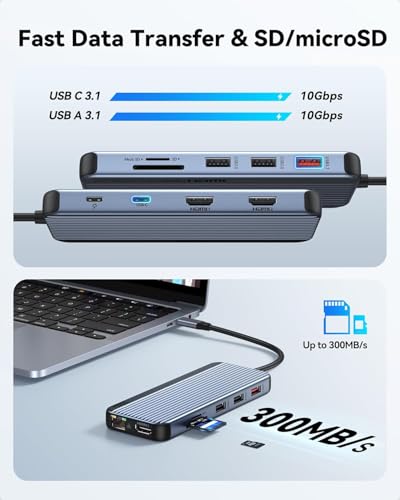 Station d'accueil triple HDMI Hub USB C 10 Gbps Ethernet adaptateur multi-écran PC - 7
