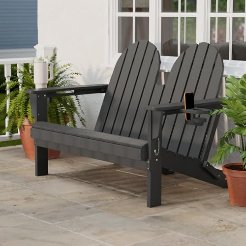 Costaelm Outdoor Patio HDPE Adirondack Garden Skinny Bench, Weatherproof Front Porch Farmhouse Low Bench for Entryway Narrow Long Seat for Outside, Gray