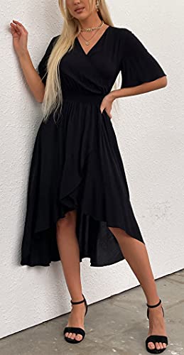Image of Kormei Womens Short Sleeve Floral Maxi Dress High Low V-Neck Flowy Party Long Dresses