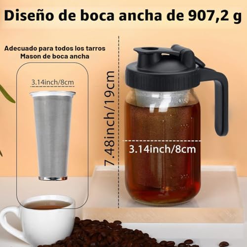 Miniatura 8 de Iegefirm Cafetera Cold Brew, 32 Onzas, Filtro Para Cafetera De Cerveza Fría Con Filtro De Acero Inoxidable De Alta Densidad Para Café Helado, Té Helado A