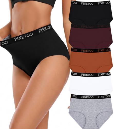 FINETOO 5er Pack Baumwoll Unterwäsche Damen Unterhosen Frauen Baumwolle Hohe Taille Stretch Slips Damen Cotton Atmungsaktiv Underwear Weich Panties Mehrpack S-XXL