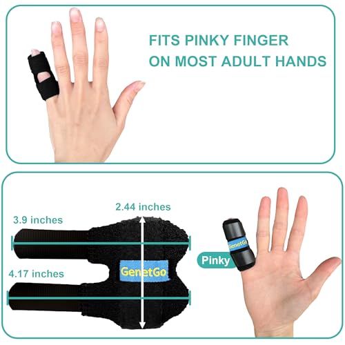 GenetGo Small Trigger Finger Splint - 2 Pack Pinkie Finger Brace for Broken Finger, Knuckle Immobilization for Arthritis Pain, Sport Injuries (Black)