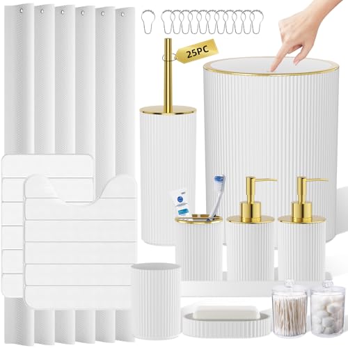White and Gold Bathroom Accessories Set - Bathroom Sets, 25PC