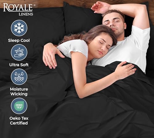 Image of ROYALE LINENS 100% Organic Cotton Percale Pillowcases Set of 2 - Queen Size Percale Pillowcase - Queen Set of 2 Pillow Cover - Breathable, Cool & Crisp Black Pillow Cases (20 inchx30 inch, Black)
