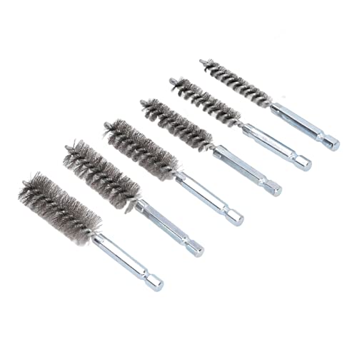 Scratch Brush, Twisted Wire Bore Brush 6PCS for Automobile (Steel Wire (Silver))
