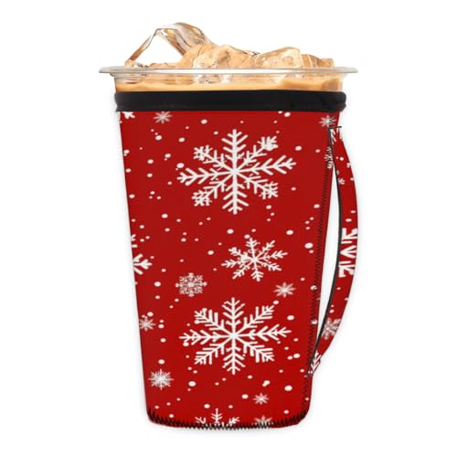 Hand Painted Beautiful Snowflakes M Reusable Iced Insulator Coffee Sleeves Neoprene Insulated Sleeves With Handle Coffee Sleeves for Iced Coffee Cups Drinks