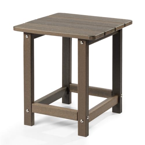 Image of Outdoor Side Table - Square All-Weather HDPE End Table with Wood-Look Finish, Heavy Duty Composite for Patio & Garden (Brown Mixture)