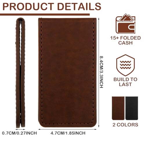 Eccliy 2 Pcs Magnetic Money Clip for Men Leather Money Holder Slim Minimalist Business Card Holder Holds 10 to 12 Bills, Brown and Black2