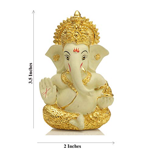Craftvatika Gold Plated Terracotta Lord Ganesha Figurine For Car Dashboard Ganesh Statue Ganpati Gifts Home Office Decor (Size: 3.5 X 2 Inches) #TOP3