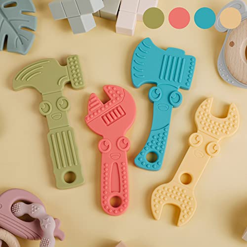 Tyry.hu Baby Teething Toys For Babies 0-6 Months 6-12 Months, Bpa Free Silicone Baby Molar Teether Chew Toys, Hammer Wrench Spanner Pliers For Boys Girls, Soft-Textured, Easy To Hold & Clean, 4 Packs #TOP6