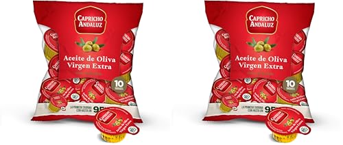 CAPRICHO ANDALUZ Aceite de Oliva Virgen Extra Bolsa de 10 Unidades de Monodosis de 10 ml– Porciones Individuales con Envasado Práctico Ideal para Llevar. (Paquete de 2)