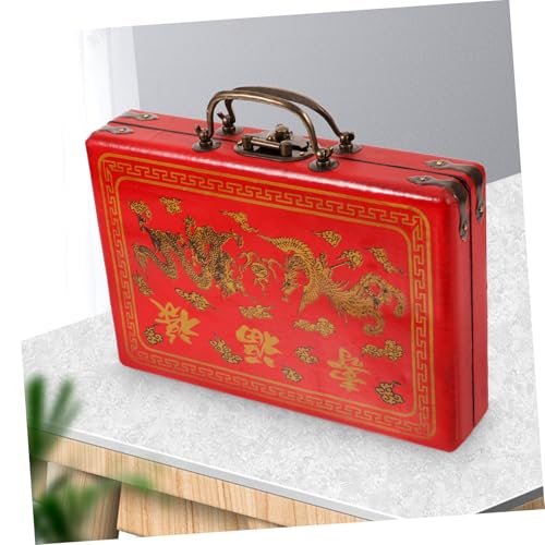 Boîte de mahjong en bois rouge grand format pour rangement de tuiles et accessoires de jeu - 3