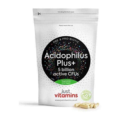 Acidophilus Plus+ Pre & Probiotic Bio Cultures Complex 90 Vegan Capsules, 5 Billion Non Dairy CFU, Multi Strain High Strength Lactobacillus Acidophilus Probiotic Supplement for Men & Women, UK Made Cover