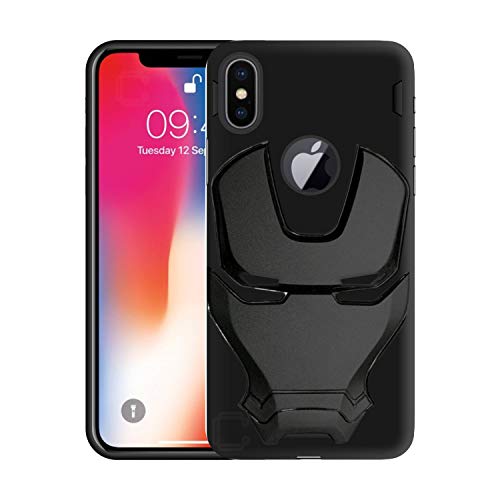 Image of COVERLY Official 3D Touch Feel Trending Marvel Avengers Logo Mask Soft Rugged Grip Iron Man Super Power Cartoon Movie Engraved Silicone Matte Back Cover for Apple iPhone Xs - Black