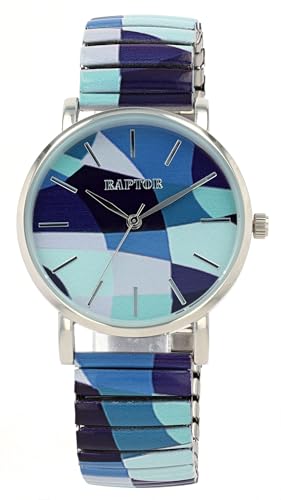 Raptor Colorful Edition Ø36mm Damen-Uhr Zugband Edelstahl Motiv Bunt Print Analog Quarz (blau)