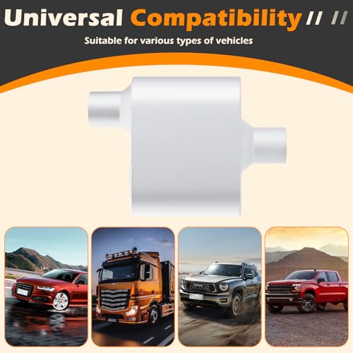 Image of A-KARCK Universal Exhaust Muffler 2.25 inch Offset Inlet 2.25 inch Dual Outlet, 13 inch Overall Length Aluminized Steel Aggressive Sound Race Muffler for Cars, Trucks