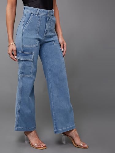 Image of Miss Chase Women's Skinny High Rise Cropped Length Fringe Detailing Stretchable Denim Jeans