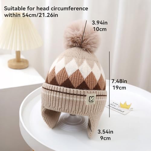 Argyle Check Knit Kids Winter Hat Warm Fleece Beanie Hats with Ear Flaps for Girls Boys2