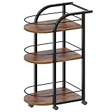 YATINEY 3-Tier Bar Cart, Home Bar Serving Cart with Fence and Wheels, for Dining Room, Living Room, Garden, Party, Rustic Brown and Black BC06BR