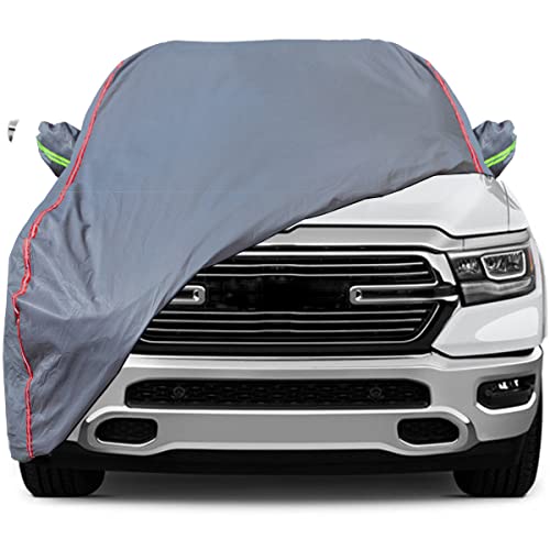 Auqdd 6-Layers Peva New Material Truck Full Padded Car Cover Waterproof All Weather Weatherproof Uv Sun Protection Snow Dust Storm Resistant Outdoor Exterior Custom Form-Fit Straps 227"-246" Grey #TOP5