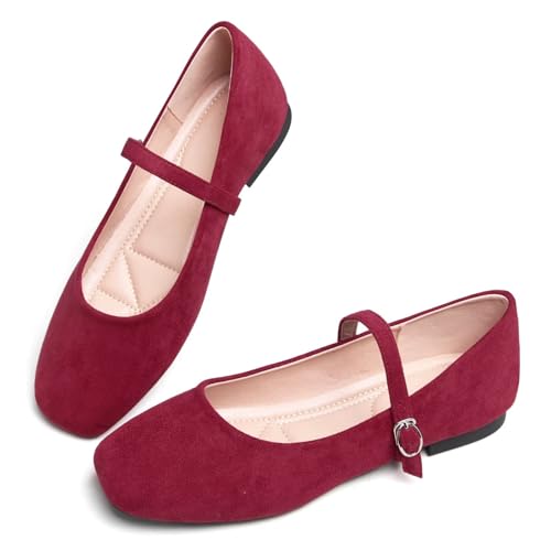 Image of TN TANGNEST Leather Flats for Women Retro Mary Jane Flats | Comfortable Square Toe Slip On Flats with Buckle Strap, Soft Work Flats Office Shoes