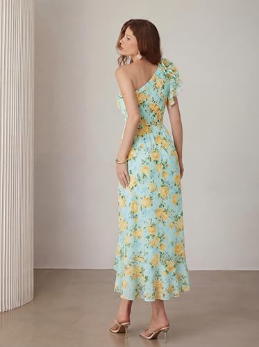 Image of GRACE KARIN Womens Summer One Shoulder Sleeveless Dresses Floral Flowy Ruffle High Low Wedding Guest Maxi Sundresses