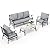 SUNSHINE VALLEY 4 Piece Metal Outdoor Patio Furniture Sets, Patio Conversation Sets 1 3-seater Sofa, 2 Fixed Chair with 5.75" Extra Thick Cushion and Coffee Table, Black Frame Backyard Furniture, Gray