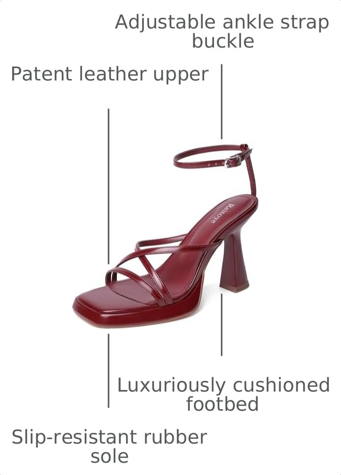 Image of Reitoye Strappy Heels for Women Platform High Chunky Heels Square Open Toe Heeled Sandals Ankle Strap Block Heels