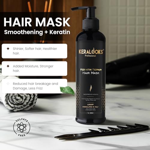 Image of Keratin Repair Hair Mask & Shampoo Combo (250ml Each) for Deep Conditioning, Frizz Control, Dry & Damaged Hair for Women & Men | Sulphate Free
