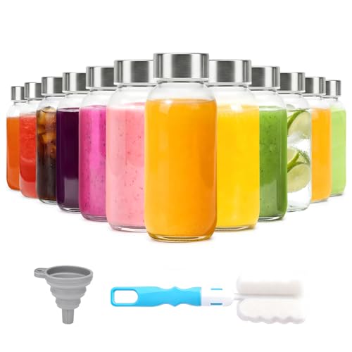Image of Luxfuel 8 oz Glass Juice Bottles 12 Pack with Lid, Leak Proof Glass Bottle | Reusable Clear Glass Bottle with Stainless Steel Lids for Juice Shots, Smoothies, Wellness Drinks, Fridge & Dishwasher Safe