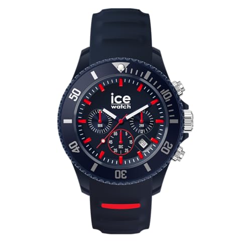 ICE-WATCH - Ice Chrono Dark Blue Red - Montre Bleue Mixte avec Bracelet en Plastique - 021425 (Medium)