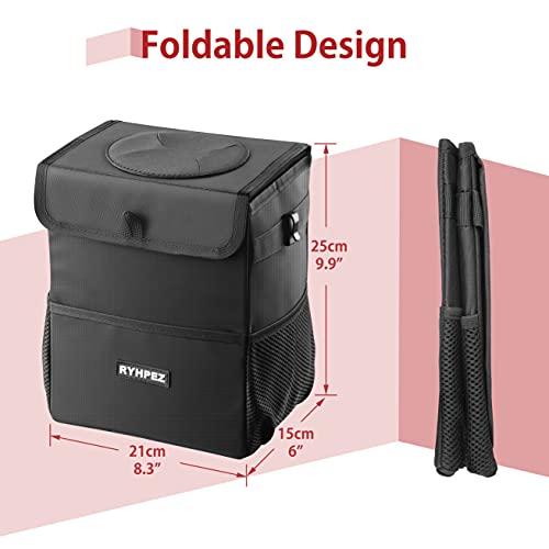 Ryhpez Car Trash Can with Lid - Car Trash Bag Hanging with Storage Pockets Collapsible and Portable Car Garbage Bin - Image 8