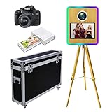 Fotokabinen-Maschine, tragbare Fotokabine mit Touchscreen, Fotokabinen-Maschine mit RGB-Ringlicht, ideal für Hochzeiten, Partys und Veranstaltungen (Holz A, Maschine + Kamera + Mini-Drucker)