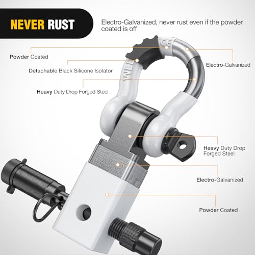 Image of Nilight Anti-Theft Shackle Hitch Receiver 2Inch 45000 LBs Breaking Strength 3 /4 inch Anti-Theft D Ring Shackle 5 /8 inch Trailer Hitch Lock Pin Heavy Duty Solid Towing Kit for Trucks Off Road (White)
