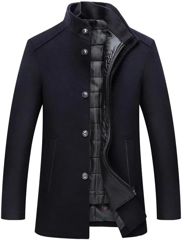 Men's Single-Breasted Winter Long Wool Trench Coat, Warm Jacket