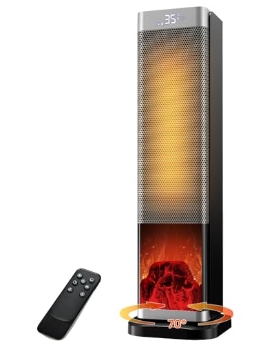 Calefactor Bajo Consumo, 2000W PTC Calefactor, 3 Modos, 70° Oscilación y Temporizador 12H, Control Remoto, Temperature Adjustable, Termostato, Protección Sobrecalentamiento y Vuelcos para Interiores