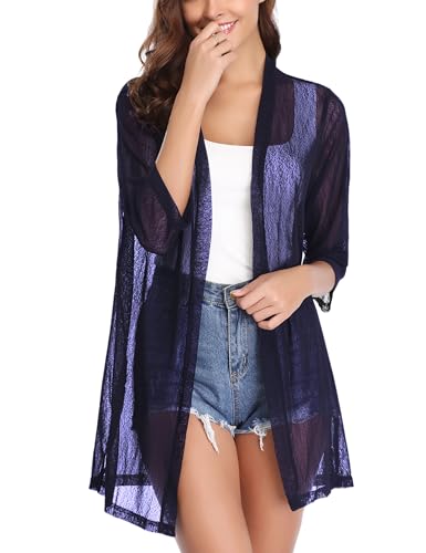 Image of iClosam Women Casual 3 /4 Sleeve Sheer Open Front Cardigan Sweater Kimono