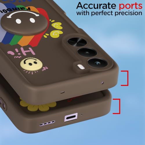 Image of Pikkme Back Cover for Realme P4x 5G | Soft Silicone| Cute Rainbow Smile & 3D Cartoon Flower Design | Shockproof Raised Camera Protection Bumper Case (Brown)