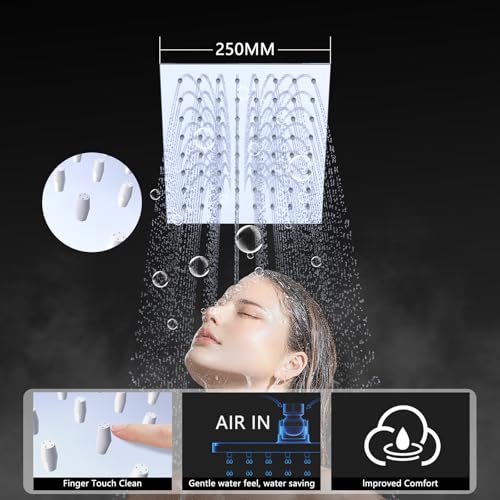 Sistema de Ducha Digital con Pantalla, Doble Cabezal Cuadrado de 10 y 6 Pulgadas, Spray Manual a Alta Presión, Válvula de Latón con Pantalla Hidráulica, Acabado Cromado Pulido miniatura 3