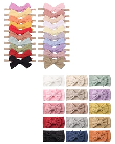Image of 15 PCS Baby Girls Headbands with Bows Handmade Hair Accessories Stretchy Hairbands + 20pcs Baby Girls Cotton Hair Bows Headbands Nylon Hair Bands Elastic Hair Accessories for Newborn Kids Infants