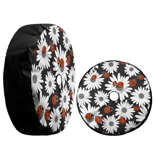 Image of Red Ladybug Daisy Spare Tire Cover with Backup Camera Hole Wheel Tire Cover Fit Trailer, RV, SUV and Many Vehicle 17inch