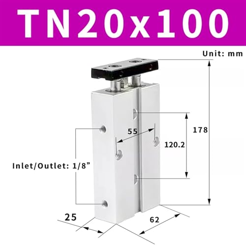 Cylindre double action TN20 alésage 20mm course 100mm double tige - 2