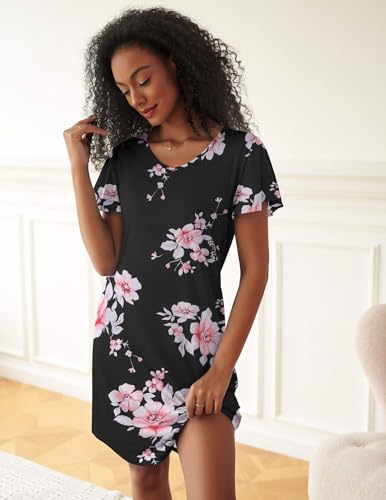 Image of Ekouaer 2 Pack Nightgowns for Women Short Sleeve Nightshirt Soft Sleepdress