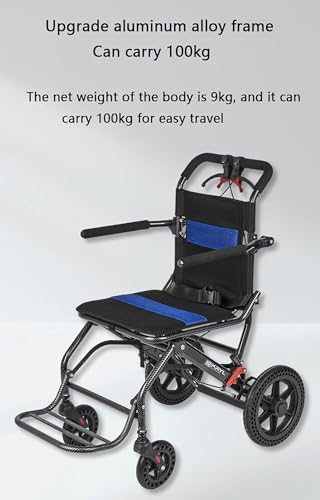 Silla de Ruedas Plegable y Ligera para Transporte, con reposabrazos abatibles, portátil para Viajes y con Capacidad para hasta 100 kg (220 lbs).