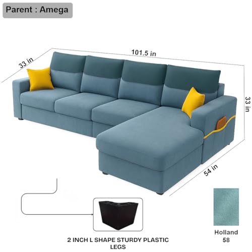 Image of Furny Tokiaa 6 Seater Fabric RHS L Shape Sofa Set (Sky Blue) | Soft Velvet Fabric | Modern Design | Comfortable Seating | Living Room Furniture