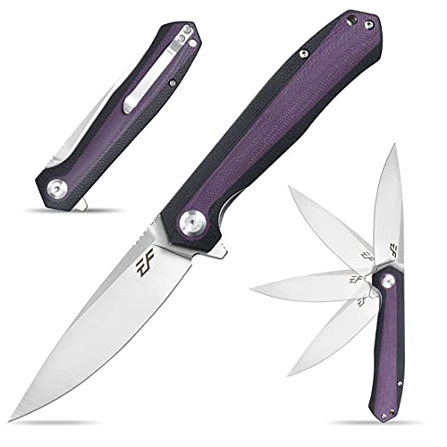Eafengrow EF964 Pocket Folding Knife G10 Handle D2 Blade EDC Tool Knife with Pocket Clip Fast Opening Ball Bearing Folder for Outdoor Camping Hiking (Purple) - Eafengrow