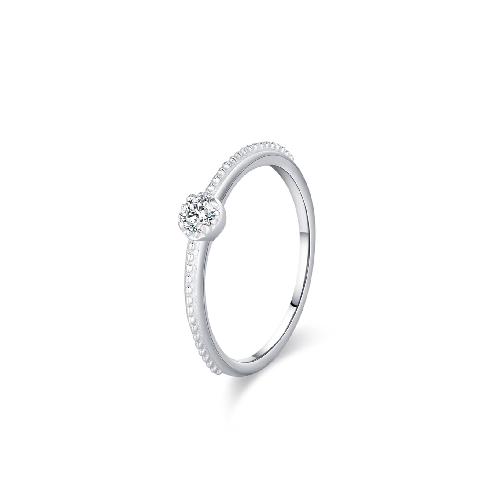 Unisize - Anillo de oro blanco de 0,1 quilates y platino, apilable, simple, con diamante redondo, talla 45 (14,3)