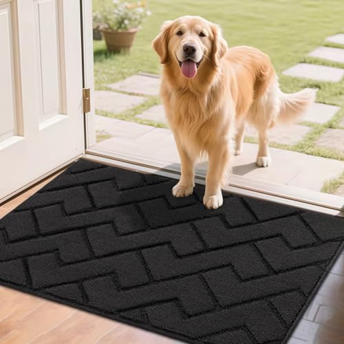 Biscpro Tapis de Porte Paillasson 60x90cm Interieur et Extérieur Antidérapant Absorbant, Facile à Nettoyer, Chambre, Cuisine, Couloir -Gris Foncé