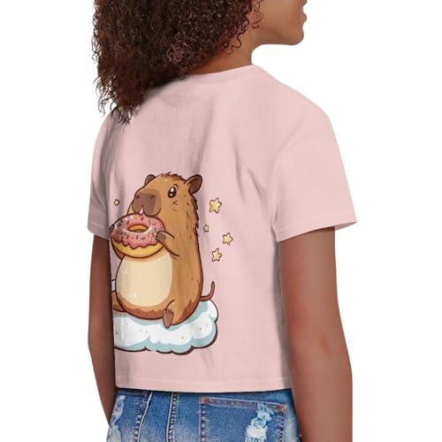 Image of Girls Crop Tees Crew Neck Casual Short Sleeve T Shirts Kids Loose Soft Comfortable Tees Blouses Shirt for Little Girl